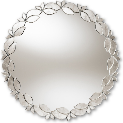 Luiza Round Wall Mirror in Silver Petal Leaf Finish