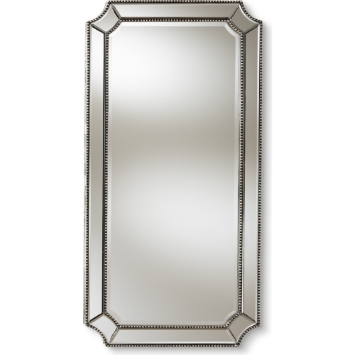Romina Art Deco Wall Mirror in Antique Silver Finish