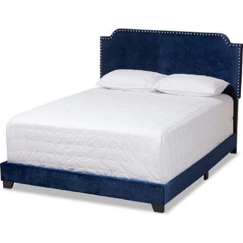 Dacry Full Bed in Navy Blue Velvet & Chrome