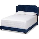 Dacry Full Bed in Navy Blue Velvet & Chrome
