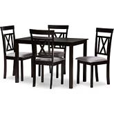 Rosie 5 Piece Dining Set in Gray Fabric & Espresso Finish Wood