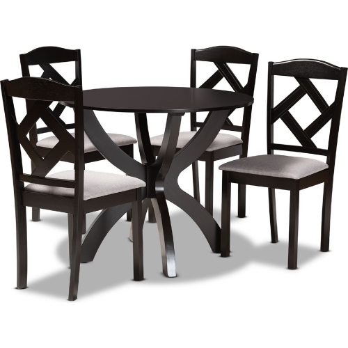 Nesa 5 Piece Dining Set in Gray Fabric & Dark Wood