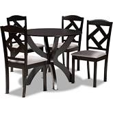 Nesa 5 Piece Dining Set in Gray Fabric & Dark Wood