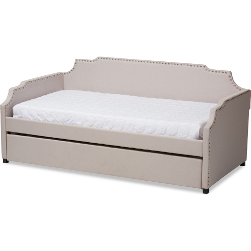 Ally Twin Daybed with Roll Out Trundle in Beige Fabric