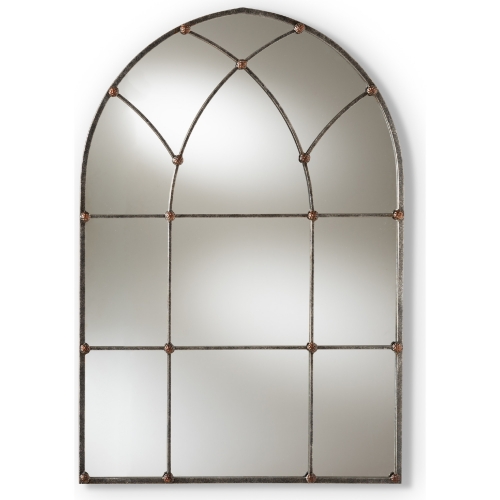 Tova Arched Window Wall Mirror in Antique Silver Finish
