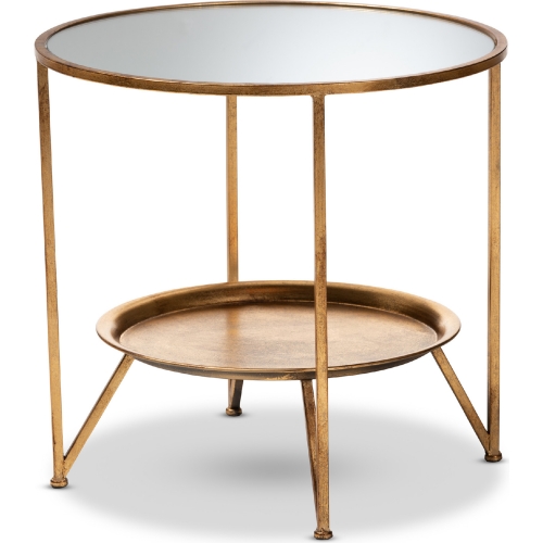 Tamsin End Table in Antique Gold Metal & Mirror