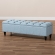 Brette Storage Bench in Tufted Light Blue Fabric & Dark Wood