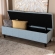 Brette Storage Bench in Tufted Light Blue Fabric & Dark Wood