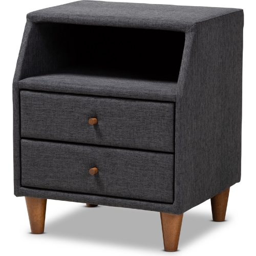 Claverie 2 Drawer Nightstand in Charcoal Gray Fabric & Wood