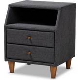 Claverie 2 Drawer Nightstand in Charcoal Gray Fabric & Wood