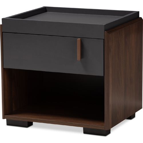 Rikke 1 Drawer Nightstand in Gray & Walnut Finish
