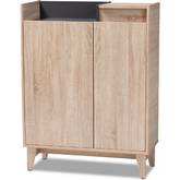 Fella Shoe Cabinet with Lift Top Storage in Oak Brown & Dark Gray
