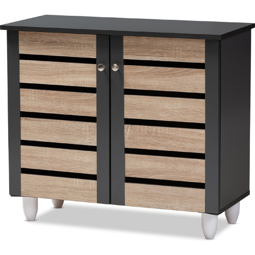 Gisela 2 Door Shoe Cabinet in Oak Finish & Dark Gray