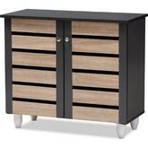 Gisela 2 Door Shoe Cabinet in Oak Finish & Dark Gray