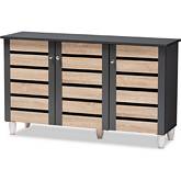 Gisela 3 Door Shoe Cabinet in Oak Finish & Dark Gray