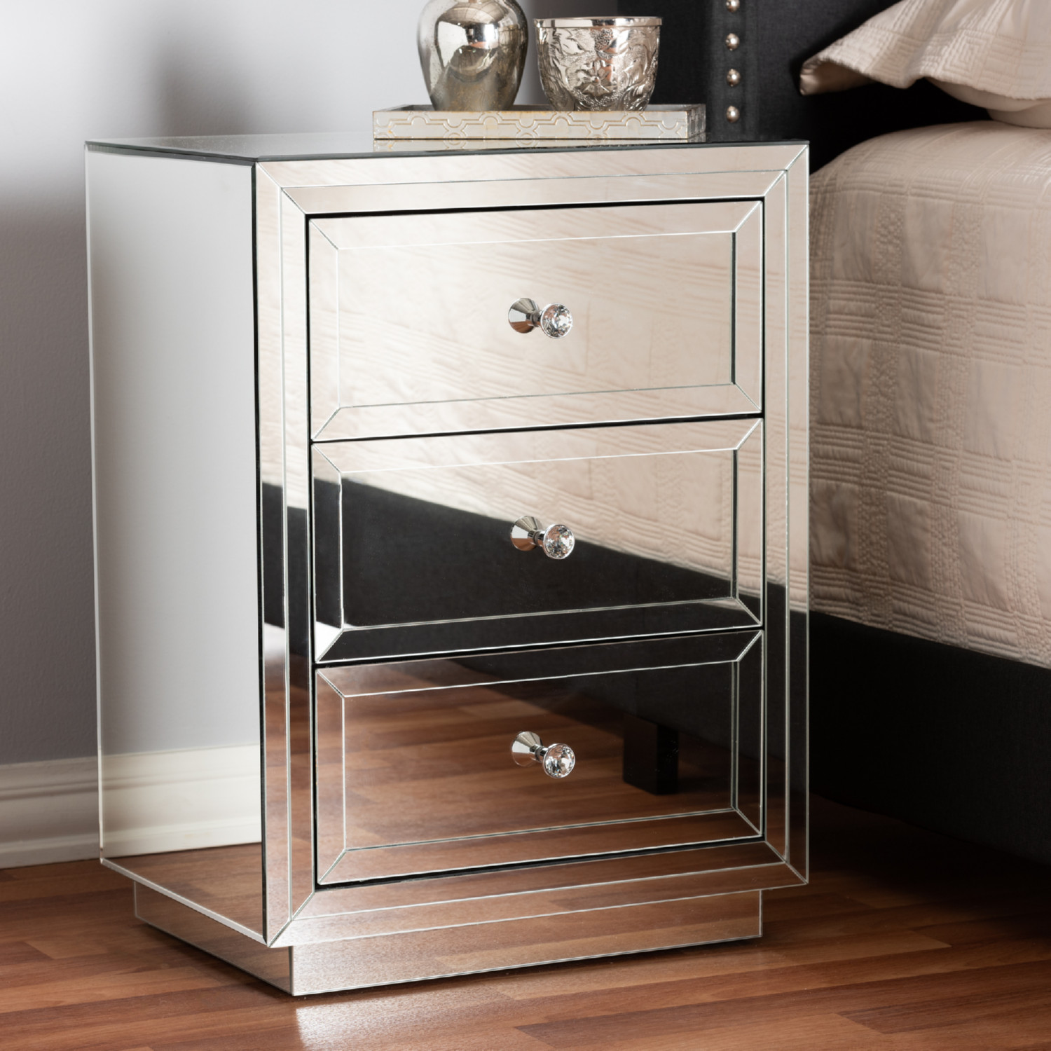 Baxton Studio Lina Mirrored 3 Drawers End Table - Thumbnail 5