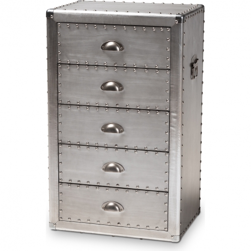 Davet 5 Drawer Storage Cabinet in Silver Metal