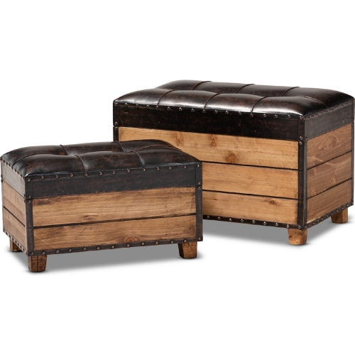 Marelli 2 Piece Storage Trunk Ottoman Set in Dark Brown Leatherette