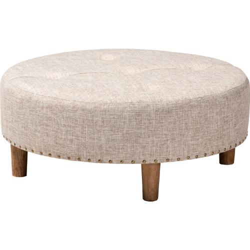 Vinet Cocktail Ottoman in Beige Fabric & Natural Wood