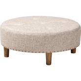 Vinet Cocktail Ottoman in Beige Fabric & Natural Wood