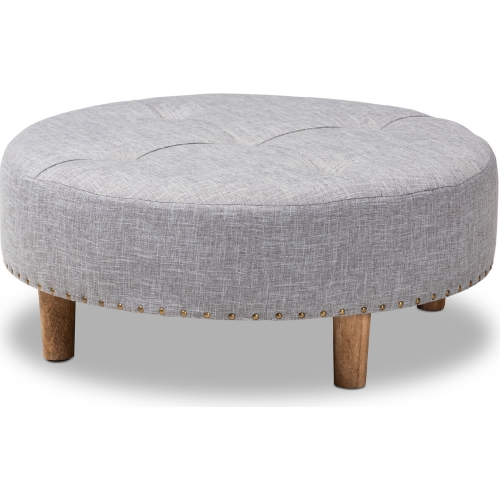 Vinet Cocktail Ottoman in Gray Fabric & Natural Wood