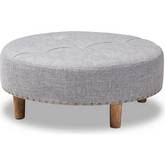 Vinet Cocktail Ottoman in Gray Fabric & Natural Wood