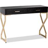 Carville 2 Drawer Console Table in Dark Brown Leatherette & Gold