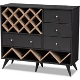 Savino Wine Cabinet in Dark Gray & Oak Finish Wood
