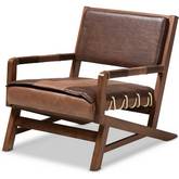 Rovelyn Accent Chair in Brown Leatherette & Walnut Finish