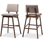 Colton Bar Stool in Light Gray Fabric & Walnut Finish (Set of 2)