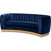Milena Sofa in Channel Tufted Royal Blue Velvet & Gold