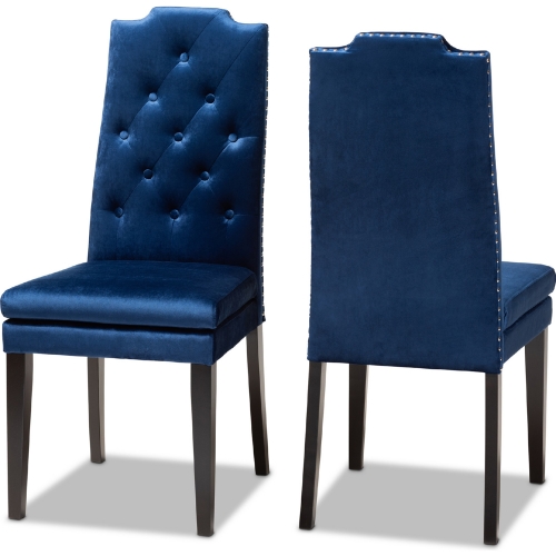 Dylin Dining Chair in Tufted Navy Blue Fabric & Espresso (Set of 2)
