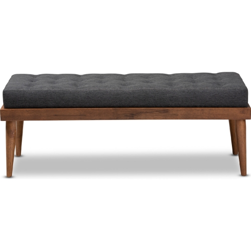 Linus Bench in Tufted Dark Gray Fabric & Walnut Finish