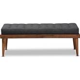 Linus Bench in Tufted Dark Gray Fabric & Walnut Finish
