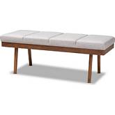 Larisa Bench in Channel Tufted Gray Beige Fabric