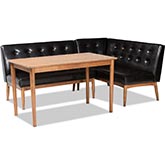 Arvid 3 Piece Dining Nook Set in Dark Brown Leatherette & Walnut Finish