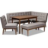 Arvid 5 Piece Wood Dining Nook Set in Gray Fabric & Walnut Finish