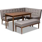 Arvid 4 Piece Wood Dining Nook Set in Gray Fabric & Walnut Finish