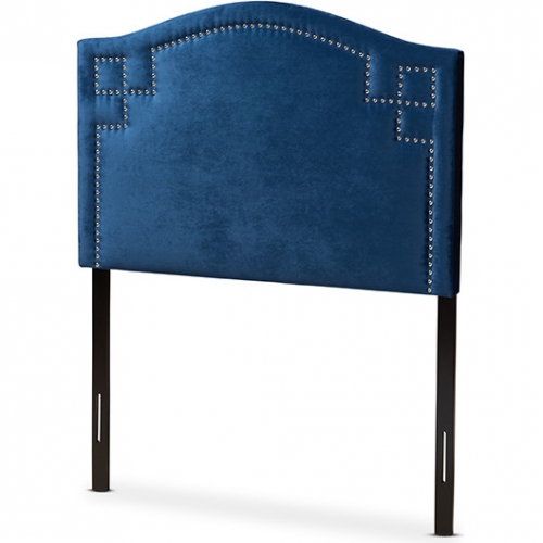 Aubrey Twin Headboard in Royal Blue Velvet with Nailhead