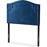 Aubrey Twin Headboard in Royal Blue Velvet with Nailhead