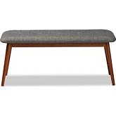 Flora II Dining Bench in Dark Gray Fabric & Oak Finish Wood