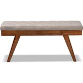 Alona Dining Bench in Tufted Light Gray Fabric & Oak Finish Wood
