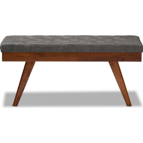 Alona Dining Bench in Tufted Dark Gray Fabric & Oak Finish Wood