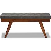 Alona Dining Bench in Tufted Dark Gray Fabric & Oak Finish Wood