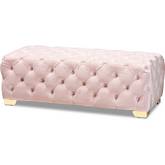 Avara Bench Ottoman in Tufted Light Pink Velvet & Gold Metal