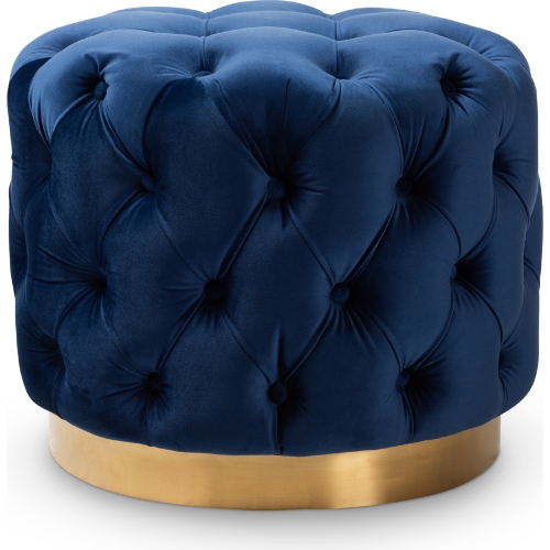 Valeria Ottoman in Tufted Royal Blue Velvet & Gold