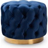 Valeria Ottoman in Tufted Royal Blue Velvet & Gold