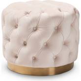 Valeria Ottoman in Tufted Light Beige Velvet & Gold