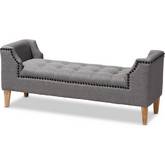Perret Bench in Tufted Gray Linen Fabric & Oak Brown Finish