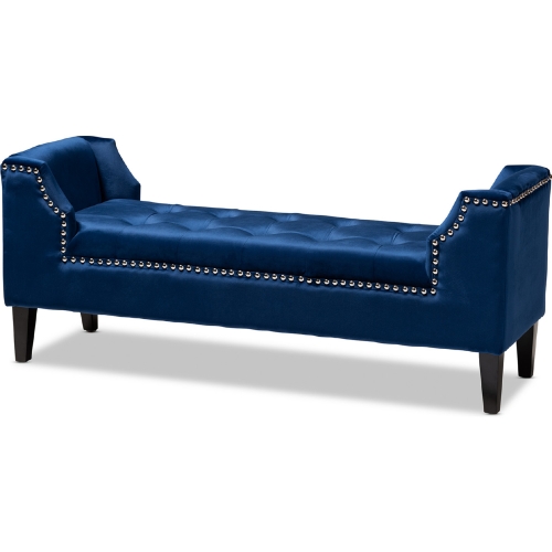 Perret Bench in Tufted Royal Blue Velvet & Espresso Finish